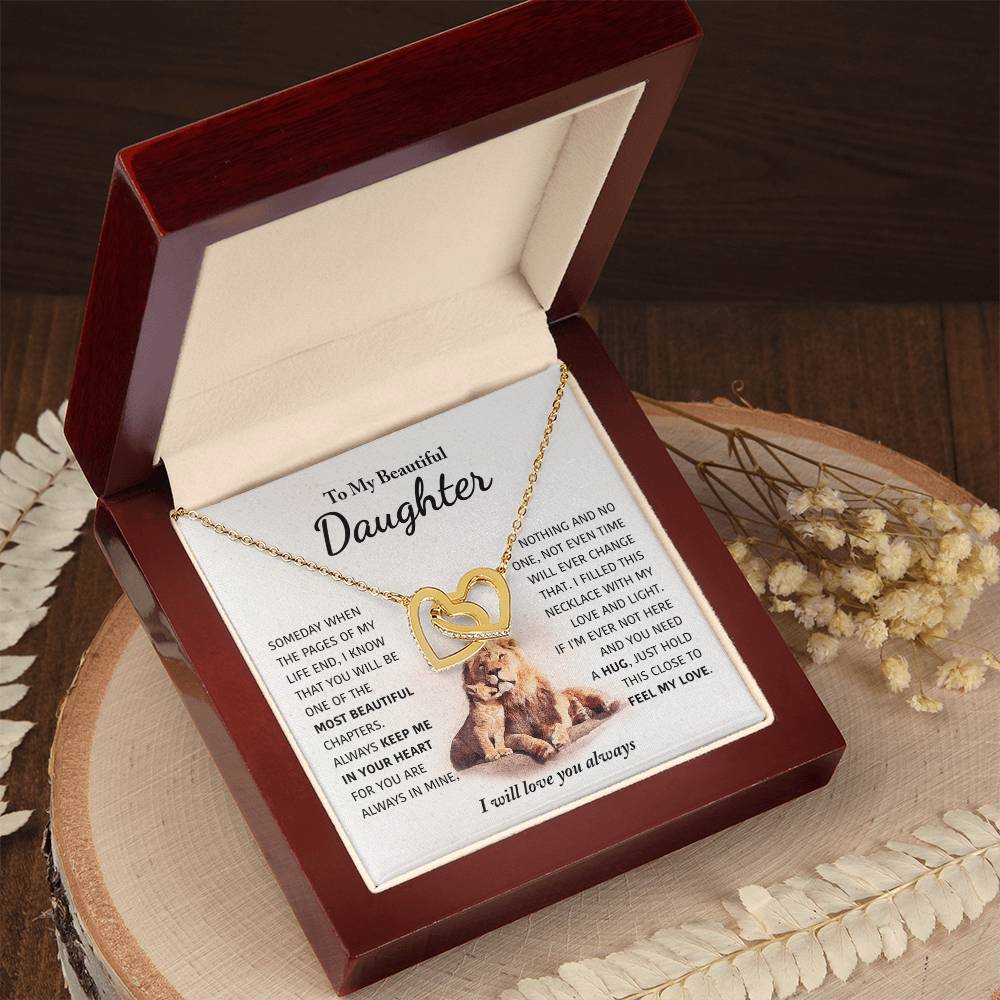 To My Beautiful Daughter - Keep Me In Your Heart - Interlocking Hearts Necklace