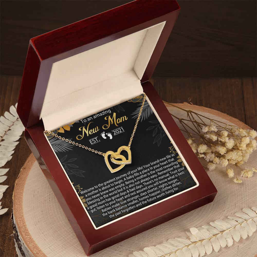 New Mom Necklace Gift Mom Est 2021 Necklace First Time Mom Necklace Baby Shower Necklace Interlocking Hearts Necklace Gift For New Mom