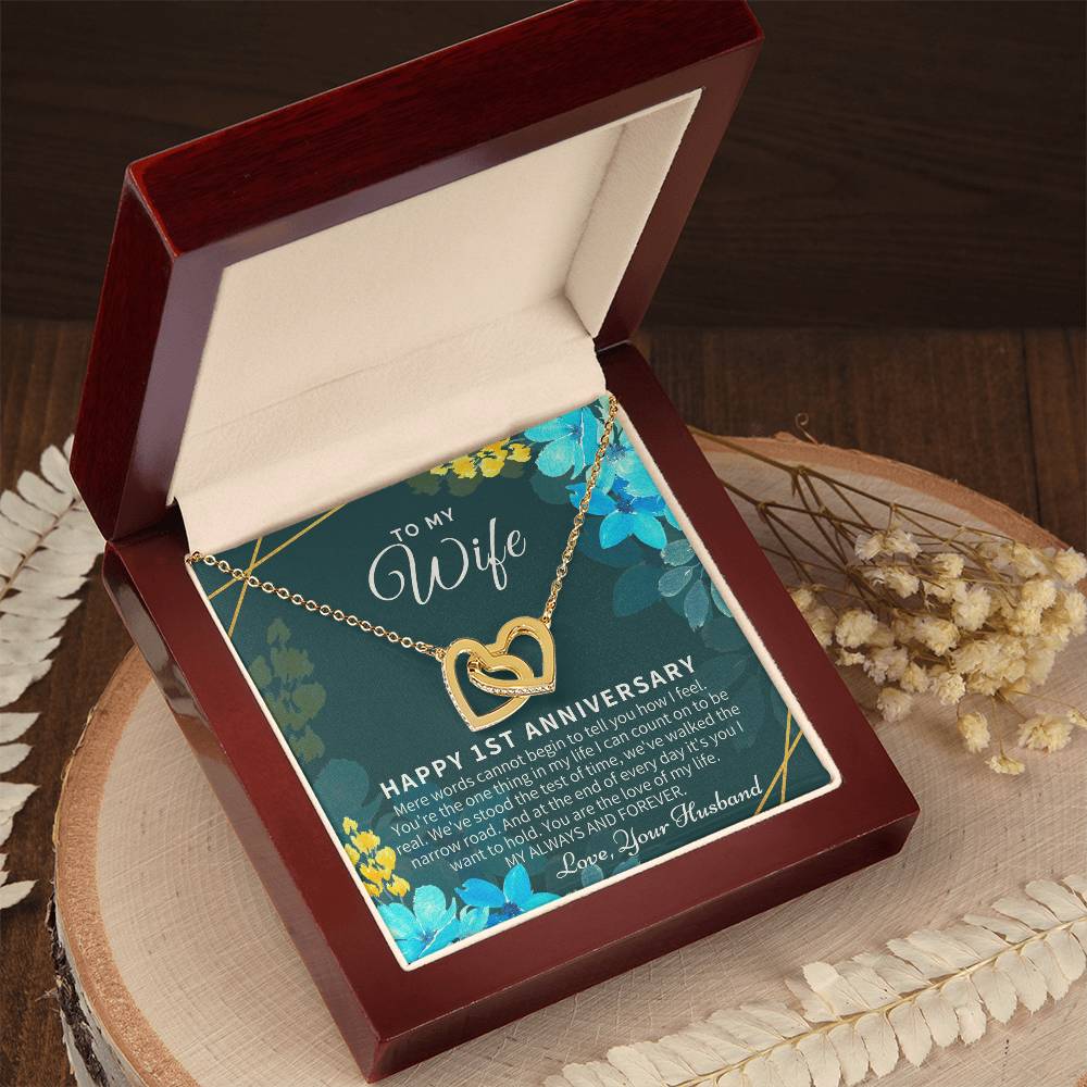 1St Anniversary Gift For Wife 1St Wedding Anniversary One Year Anniversary Gifts First Year Anniversary First Anniversary Gift For Her Interlocking Hearts Necklace
