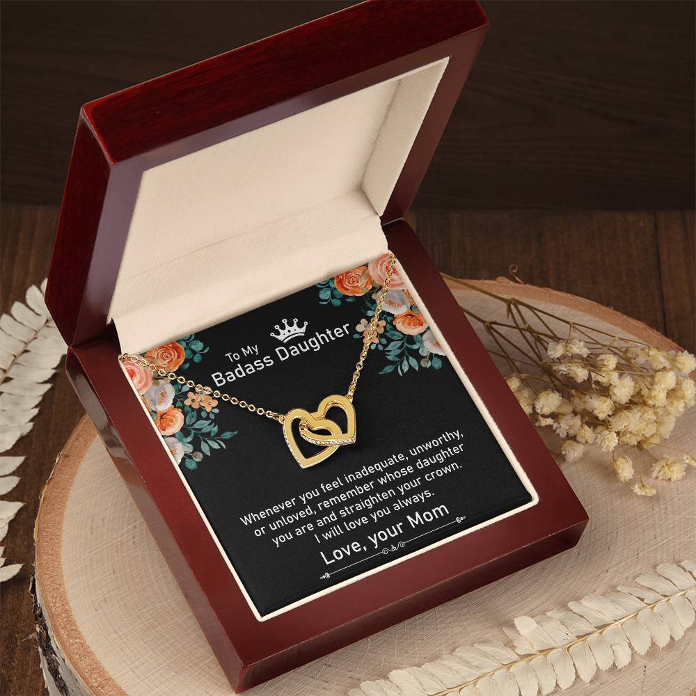 To My Badass Daughter Necklace Gift From Mom Birthday Necklace Gift From Mom Interlocking Hearts Necklace