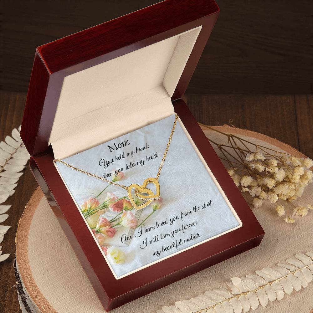 Gift For Mom - Interlocking Heart Necklace With Cubic Zirconia Interlocking Hearts Necklace