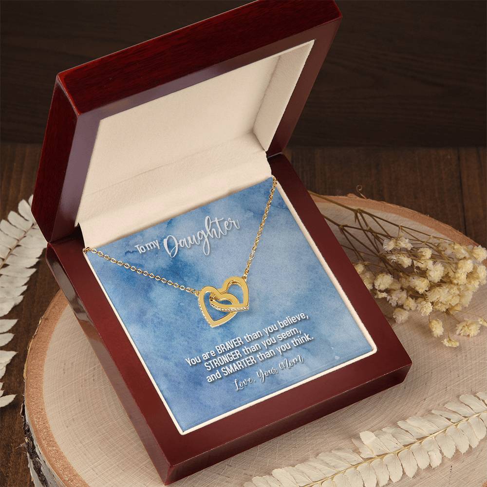 Daughter Braver Stronger Smarter Interlocking Hearts Necklace