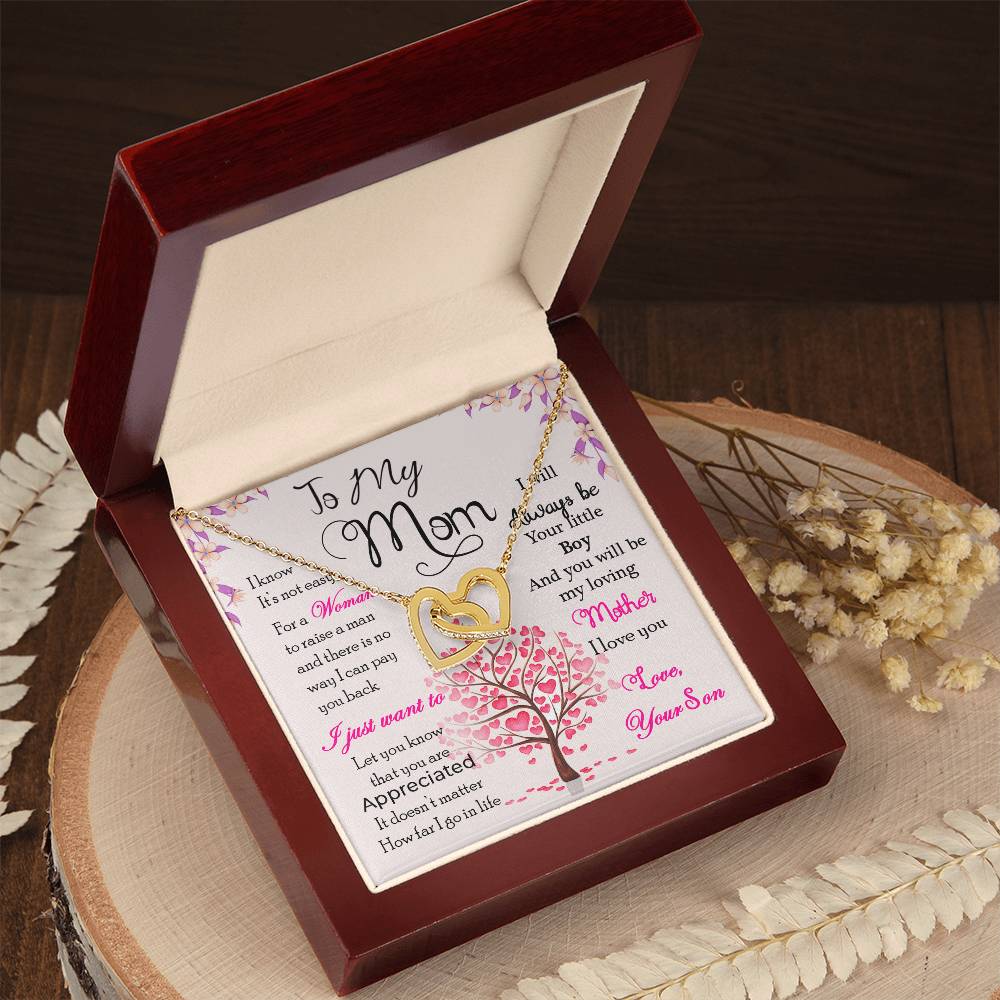 To My Mom - Thank You For Always Being There - Mother'S Day Gift Necklace For Mom Jewelry Gift From Son Interlocking Hearts Necklace