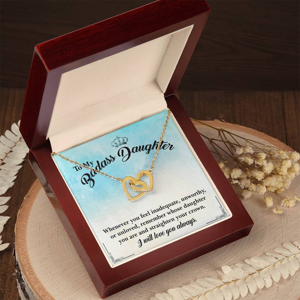 To My Badass Daughter- I Will Always Love You- Necklace Interlocking Hearts Necklace