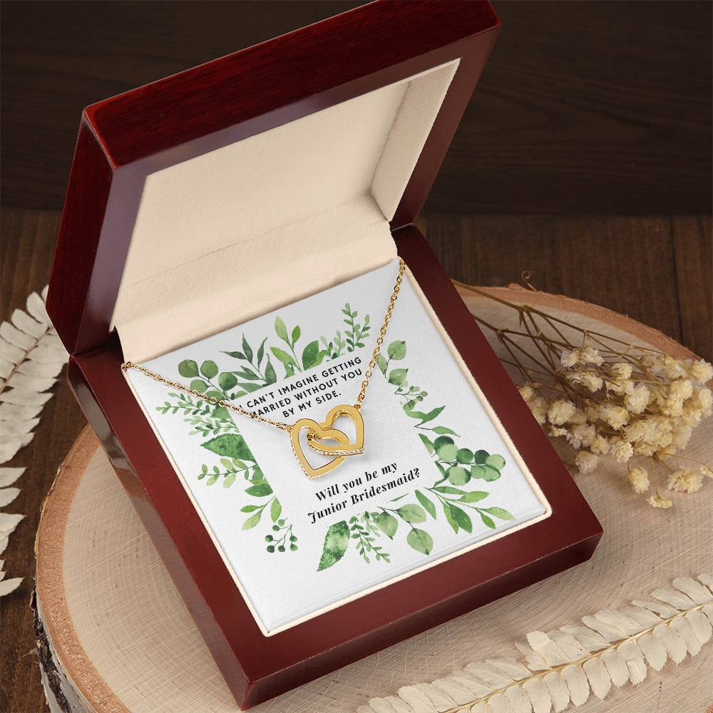 Be Junior Bridesmaid Square Foliage Interlocking Hearts Necklace