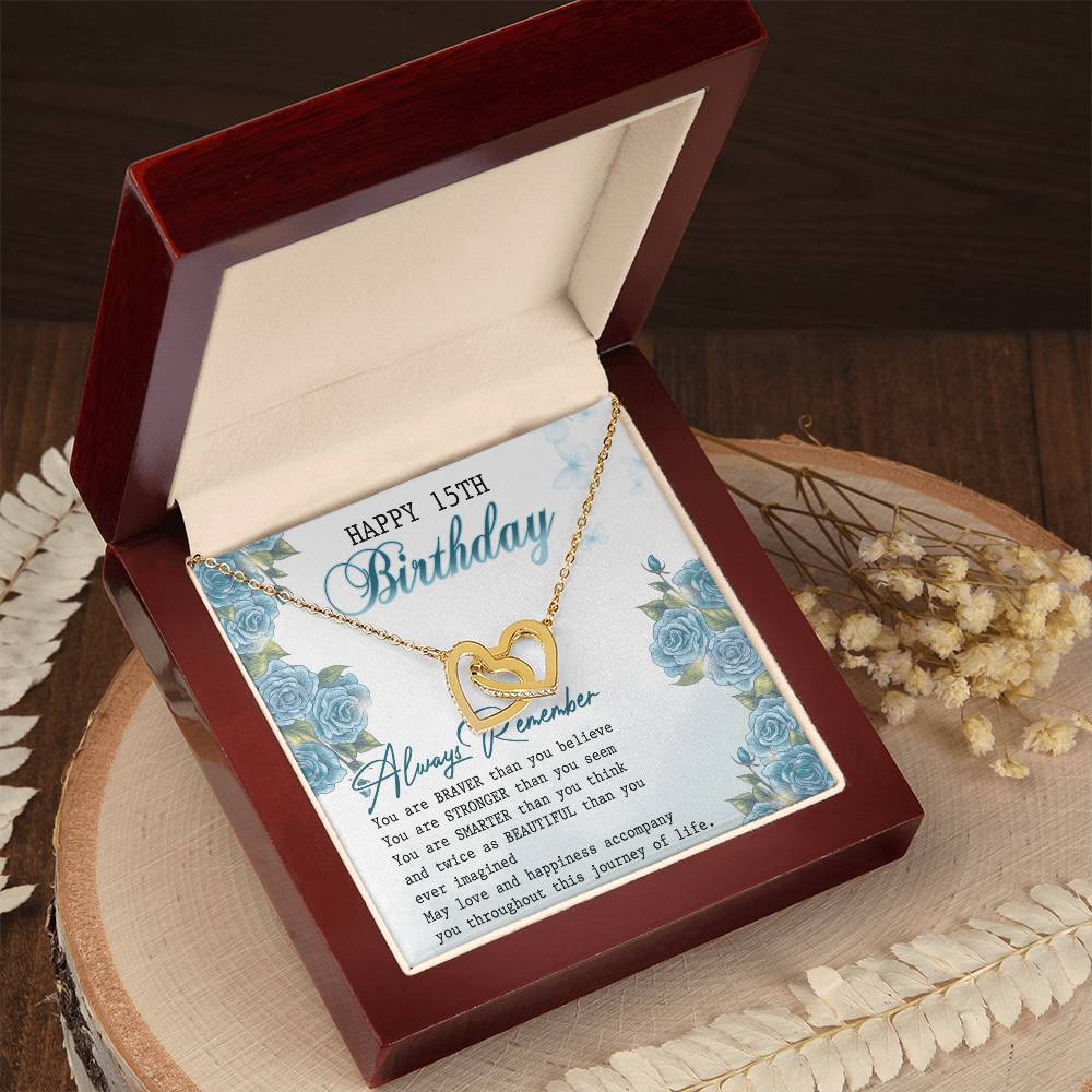 Happy 15Th Birthday Interlocking Hearts Necklace Message Card