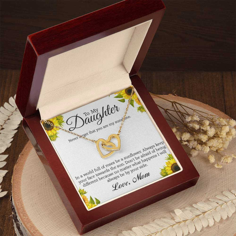 To My Daughter - Never Forget That You Are My Sunshine Interlocking Hearts Necklace