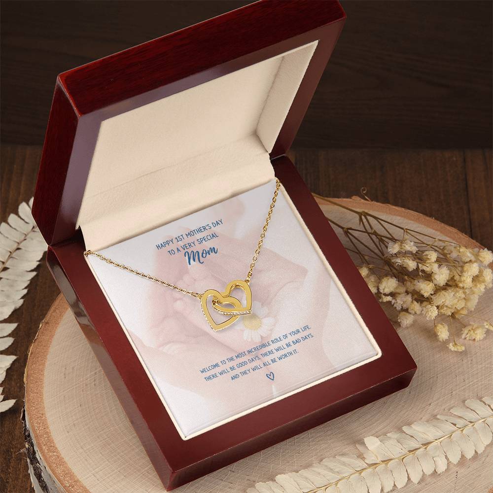 Mother'S Day Two Hearts Daisy Interlocking Hearts Necklace