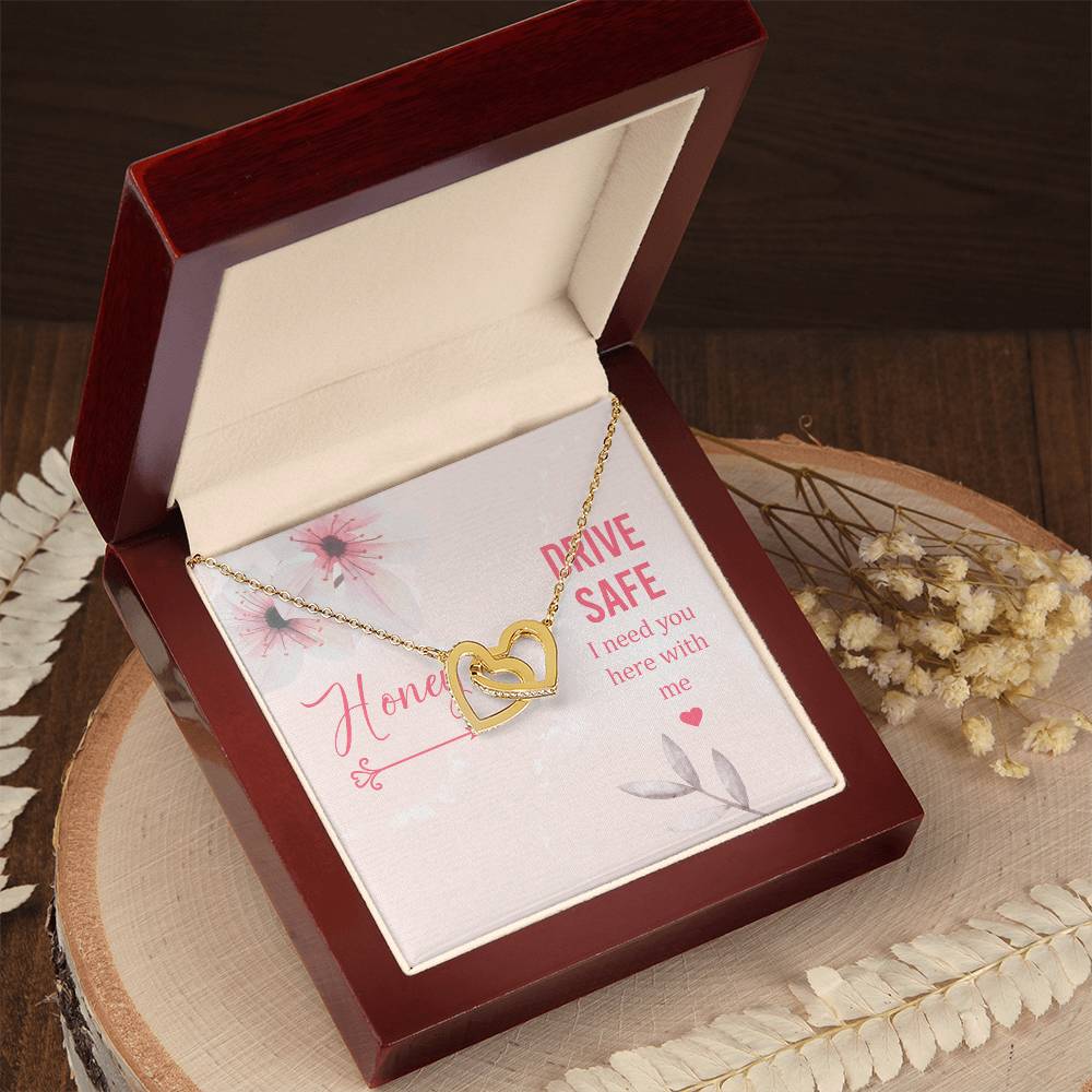 Drive Safe I Need You Here With Me Interlocking Hearts Necklace