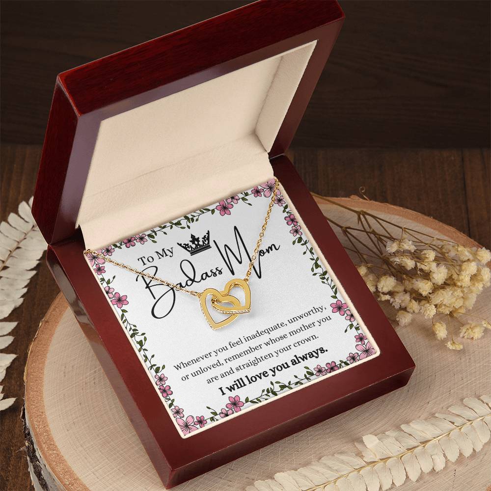 To My Badass Mom Interlocking Hearts Necklace Gift Set