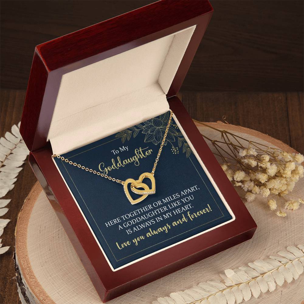 To My Goddaughter Though We Are Miles Apart Interlocking Hearts Necklace