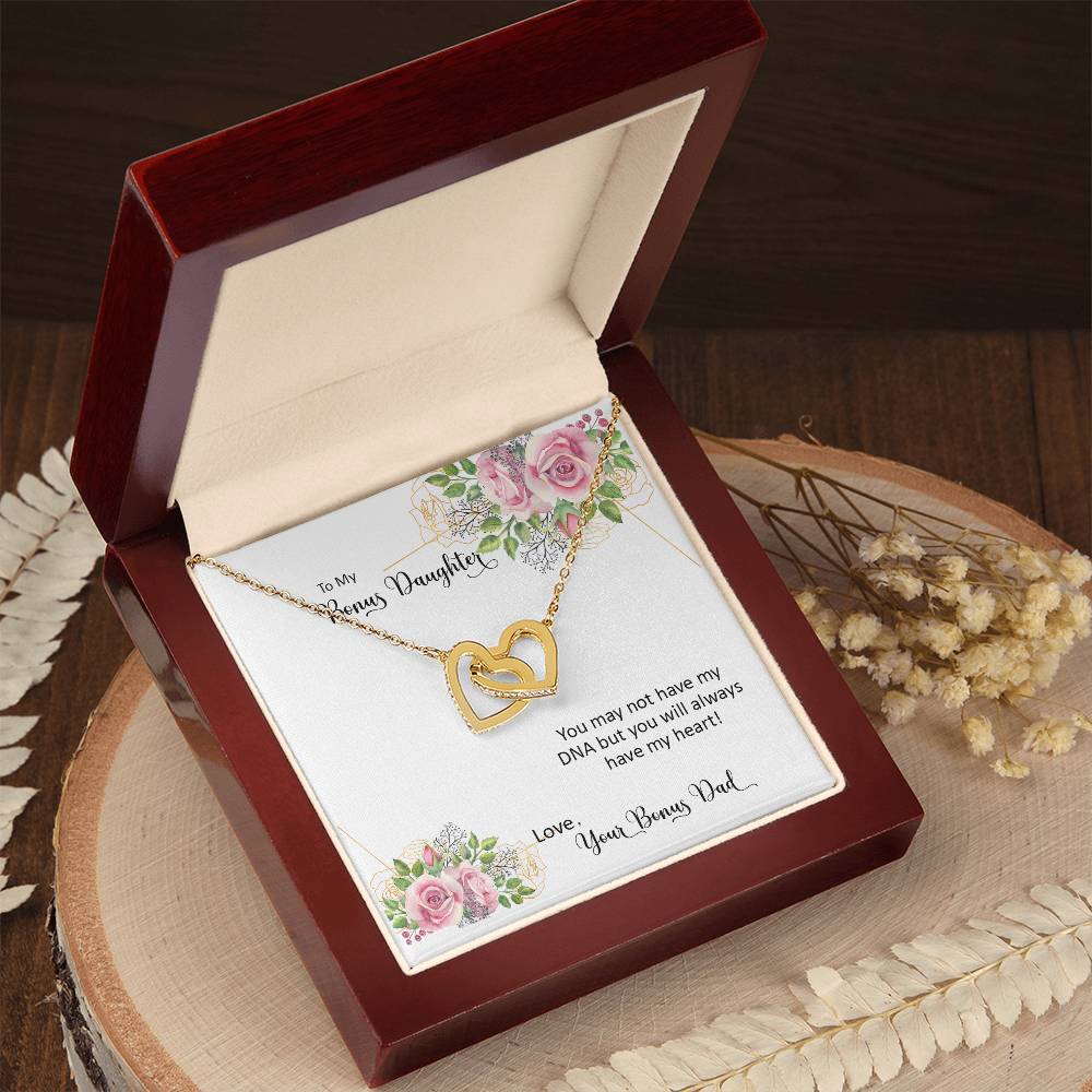 Bonus Daughter From Bonus Dad No Dna But You Have My Heart Interlocking Hearts Necklace