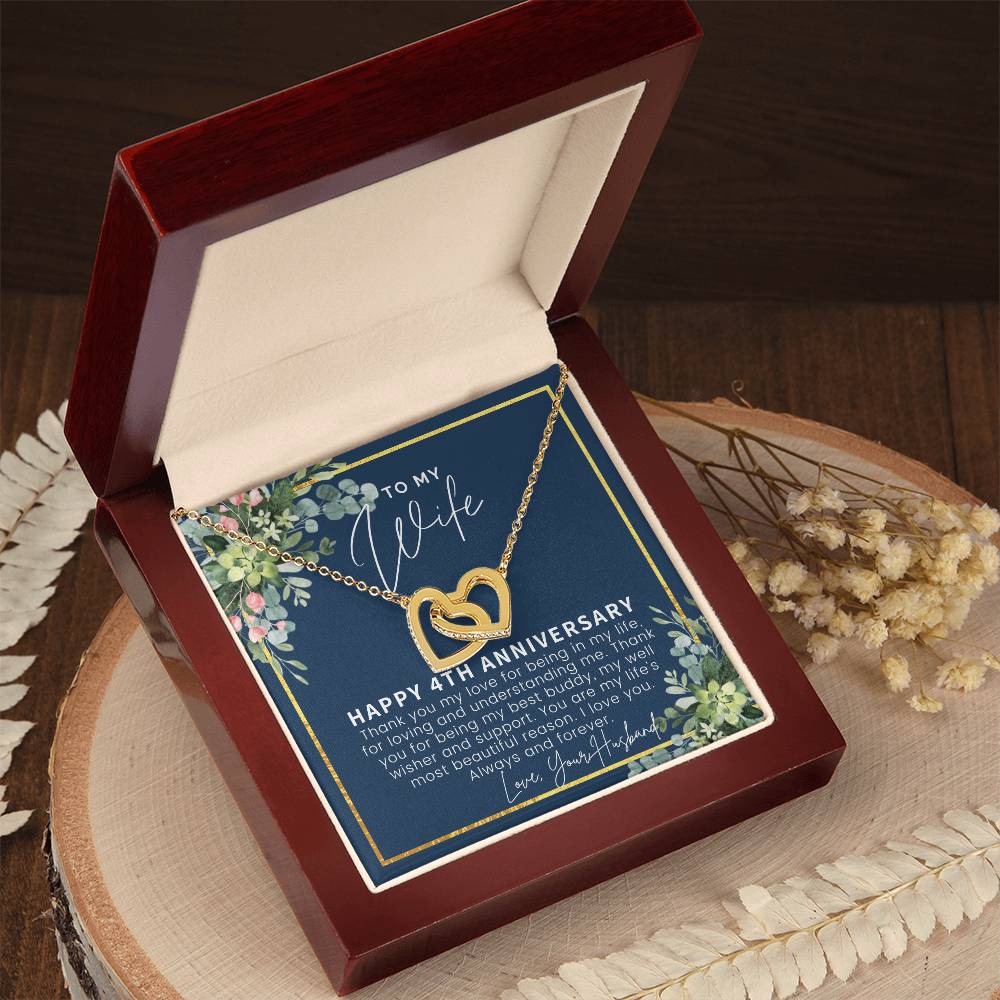 4 Year Anniversary Gifts 4Th Anniversary Gift Ideas 4Th Anniversary Gift For Wife 4 Year Wedding Anniversary Gift For Her Interlocking Hearts Necklace