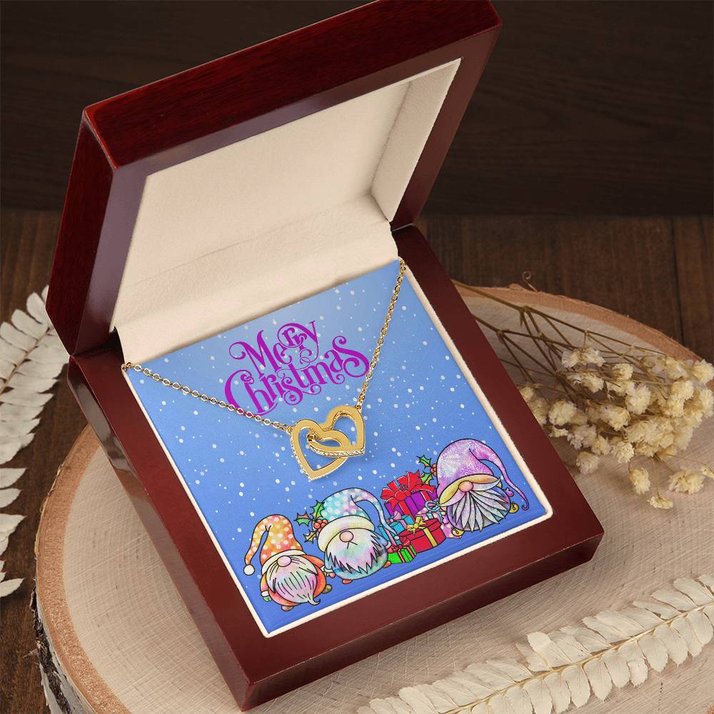 Merry Christmas Gnomes Interlocking Hearts Necklace