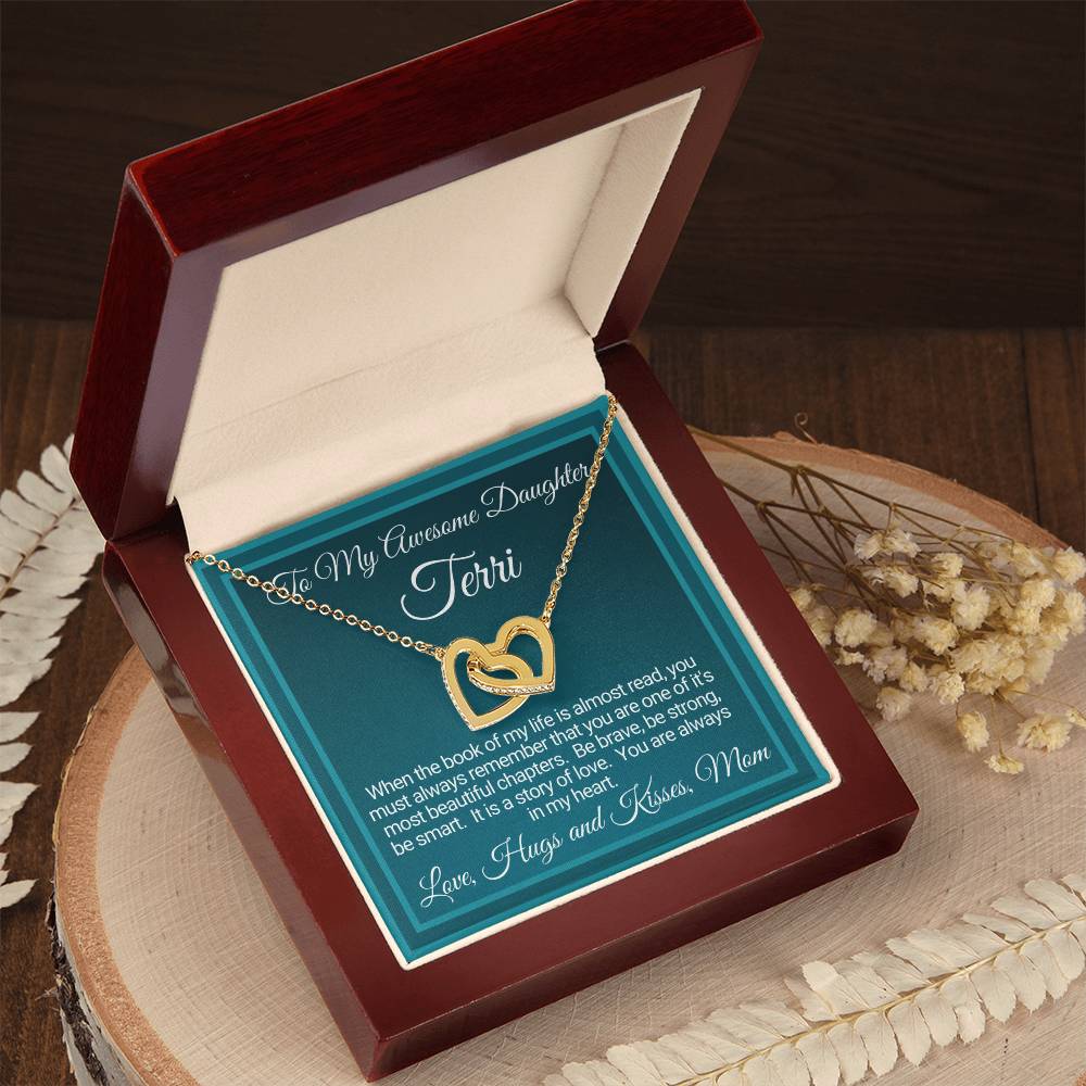 Personalized Awesome Daughter Necklace Gift From Mom Interlocking Hearts Necklace