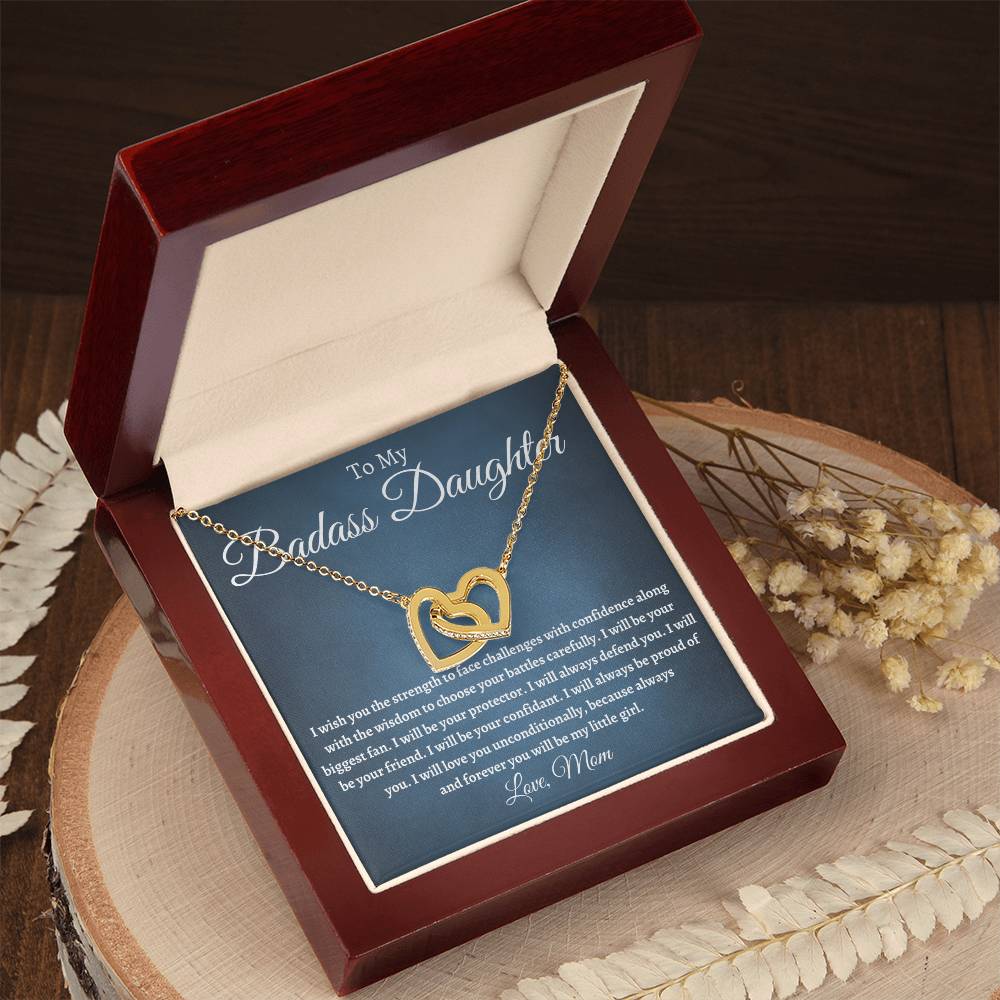 To My Badass Daughter - I Will Be Your Protector Interlocking Hearts Necklace