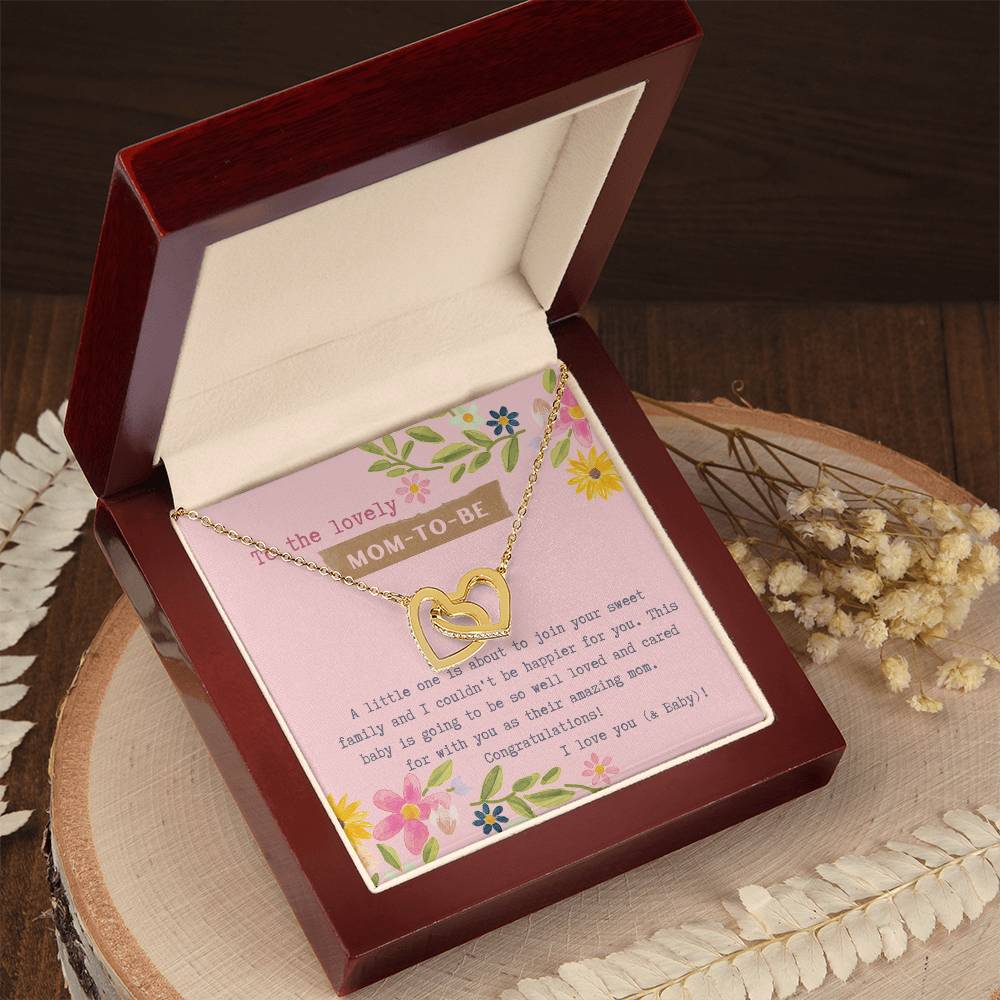 Mom To Be Interlocking Hearts Necklace Pink Floral Baby Shower
