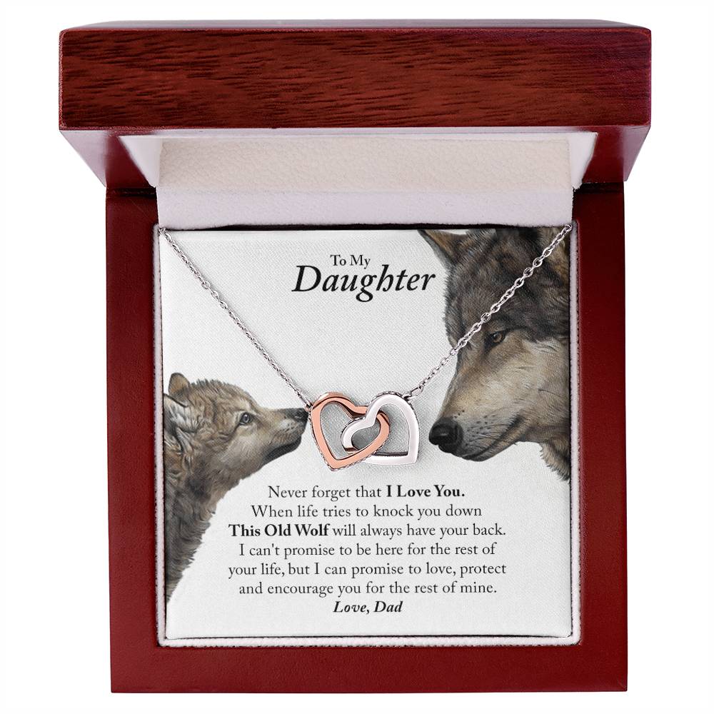 Daughter - This Old Wolf Will Always Have Your Back In Usa Interlocking Hearts Necklace