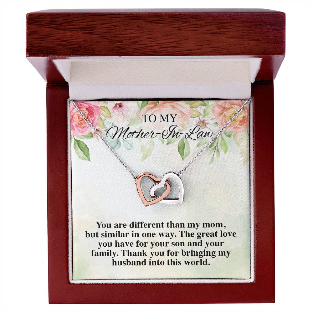To My Mother-In-Law Thank You For Bringing My Husband Interlocking Hearts Interlocking Hearts Necklace