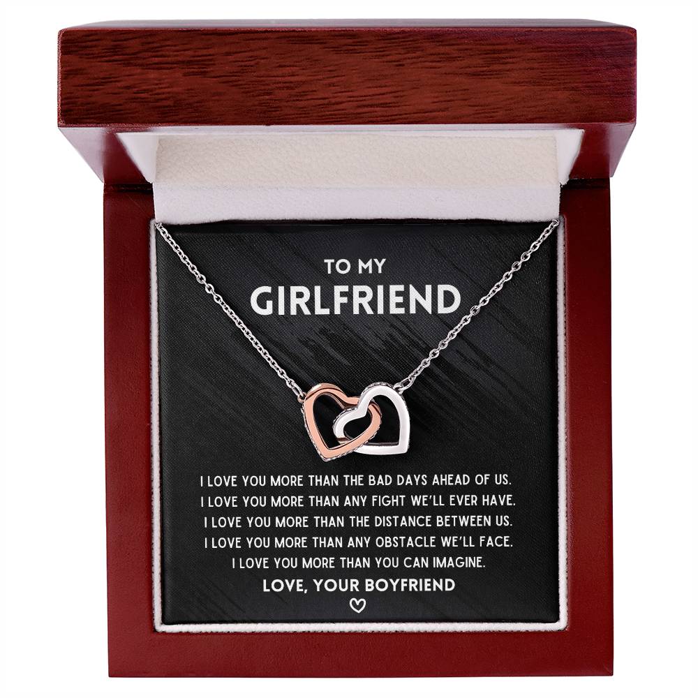 To My Girlfriend - I’Ll Always Love You - Interlocking Necklace Interlocking Hearts Necklace