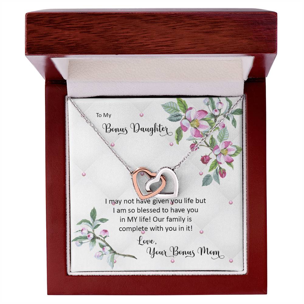 Bonus Daughter From Bonus Mom No Dna But You Have My Heart Interlocking Hearts Necklace