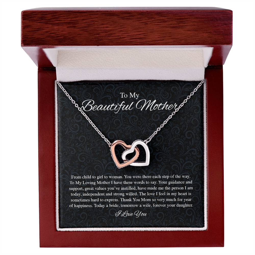 To My Beautiful Mother From Bride Interlocking Hearts Interlocking Hearts Necklace