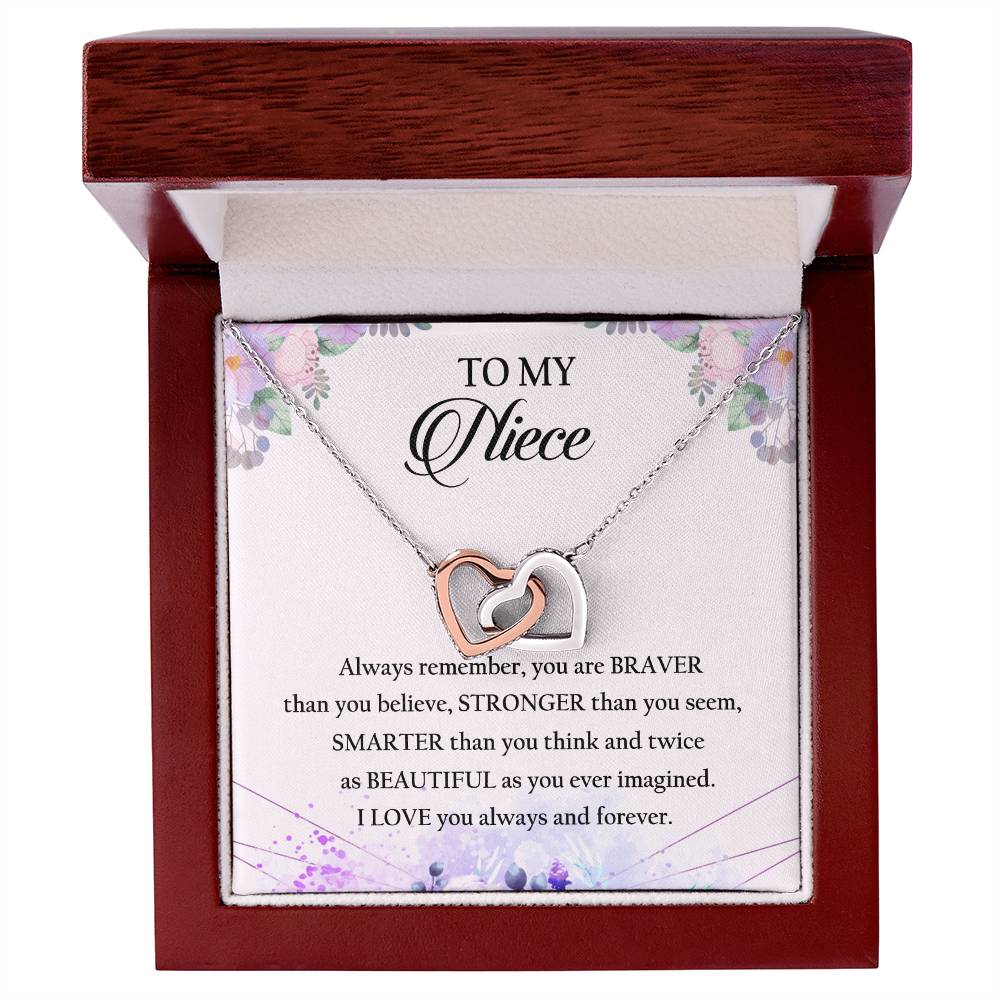 To My Niece Interlocking Hearts Necklace Message Card
