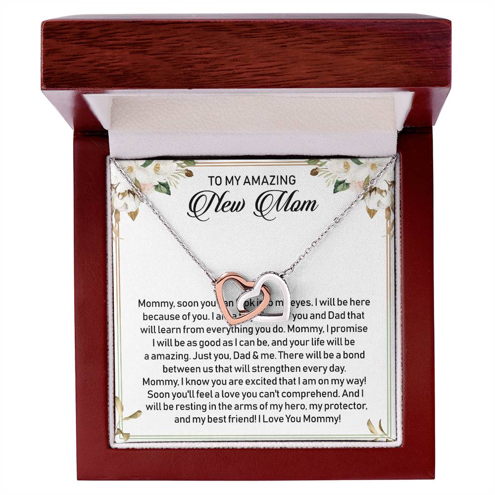To My Amazing New Mom Interlocking Hearts Necklace Message Card
