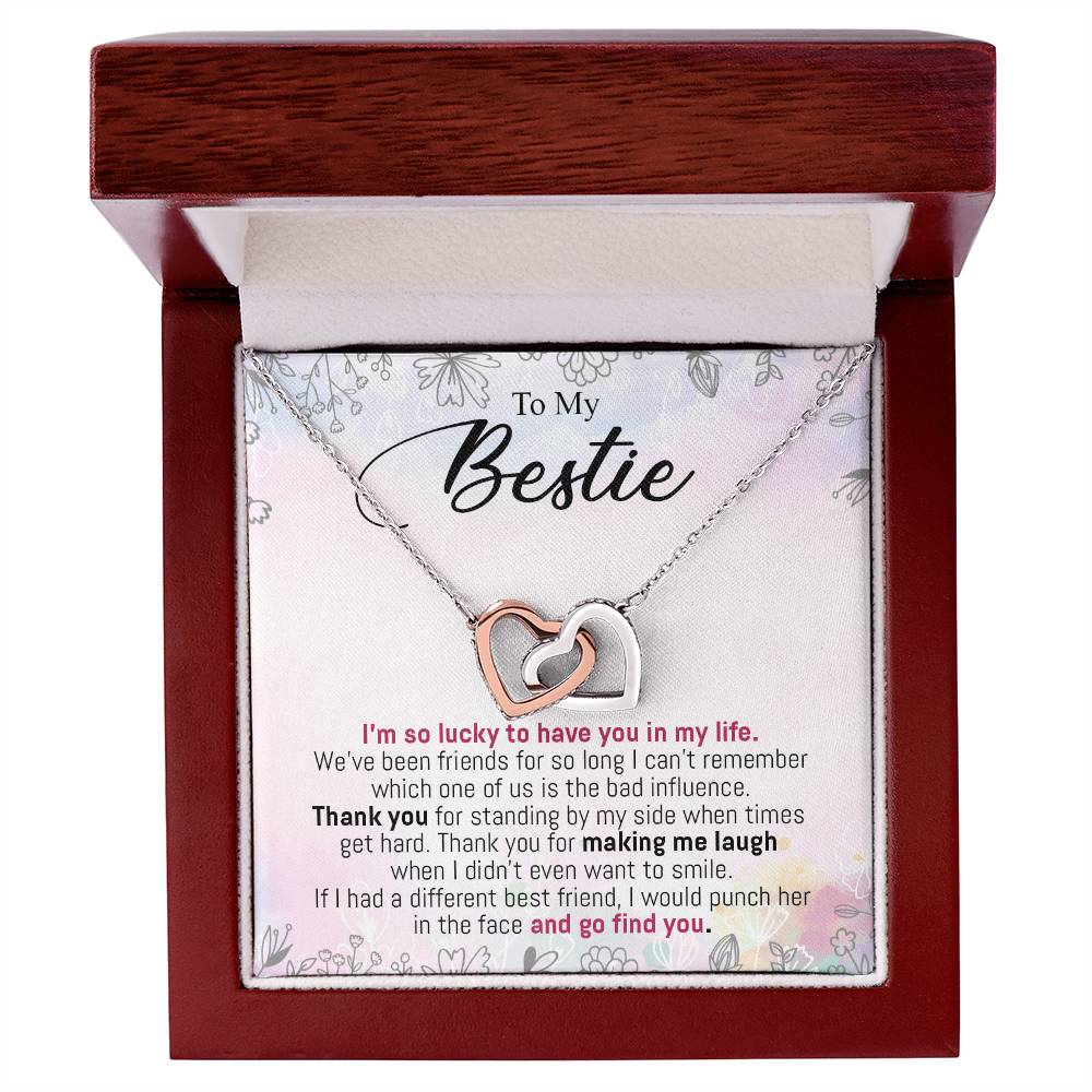To My Bestie - I'M So Lucky To Have You In My Life Interlocking Hearts Necklace
