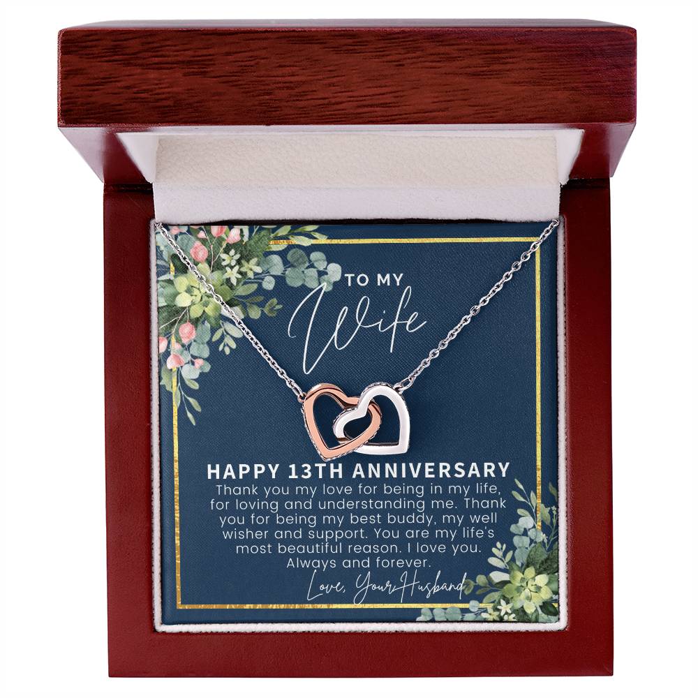 13 Year Anniversary Gift Ideas 13Th Anniversary Gift For Her 13 Year Wedding Anniversary Gift For Wife 13Th Anniversary Gifts Interlocking Hearts Necklace