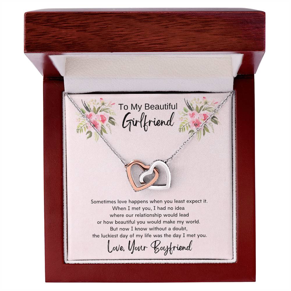 To My Beautiful Girlfriend Interlocking Hearts Necklace