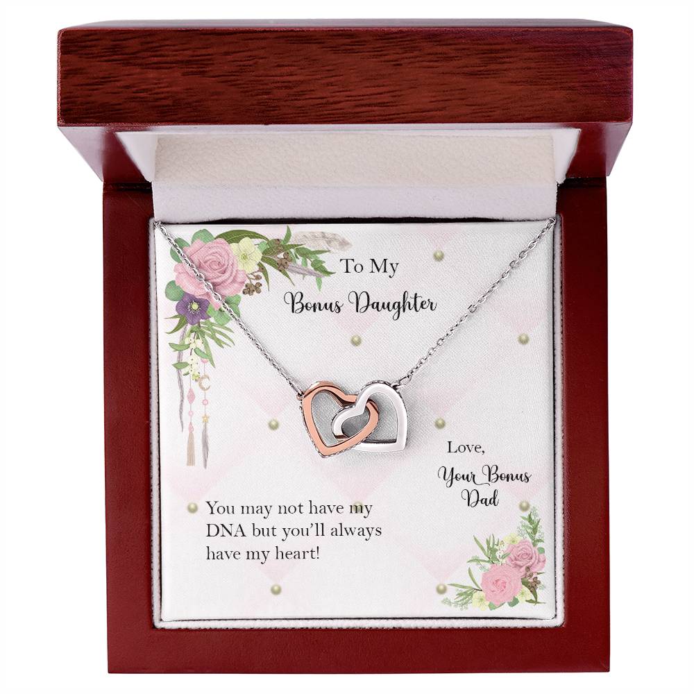 Bonus Daughter From Bonus Dad No Dna But You Have My Heart Interlocking Hearts Necklace