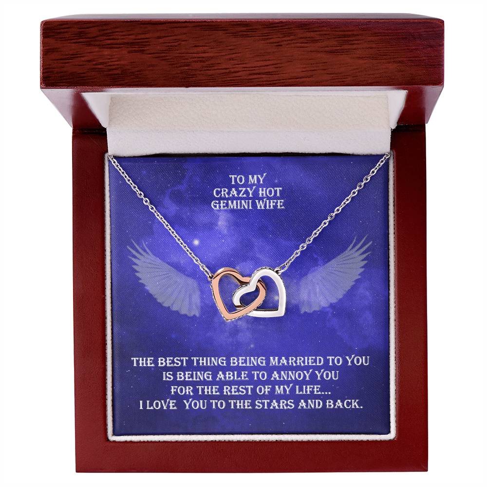 Hot Gemini Wife Interlocked Hearts Necklace With Personal Message Card And Jewelry Box. Interlocking Hearts Necklace