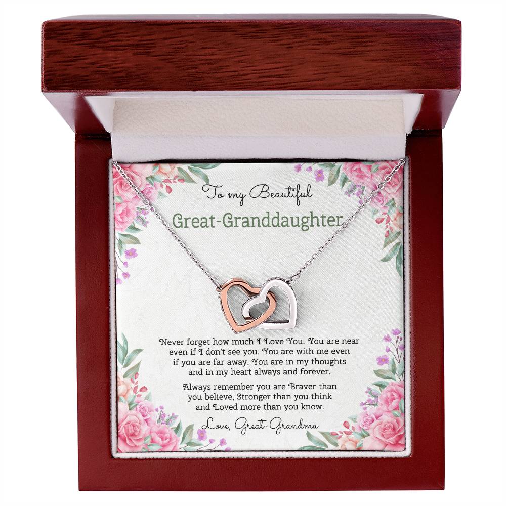 To My Beautiful Great-Granddaughter Interlocking Hearts Necklace