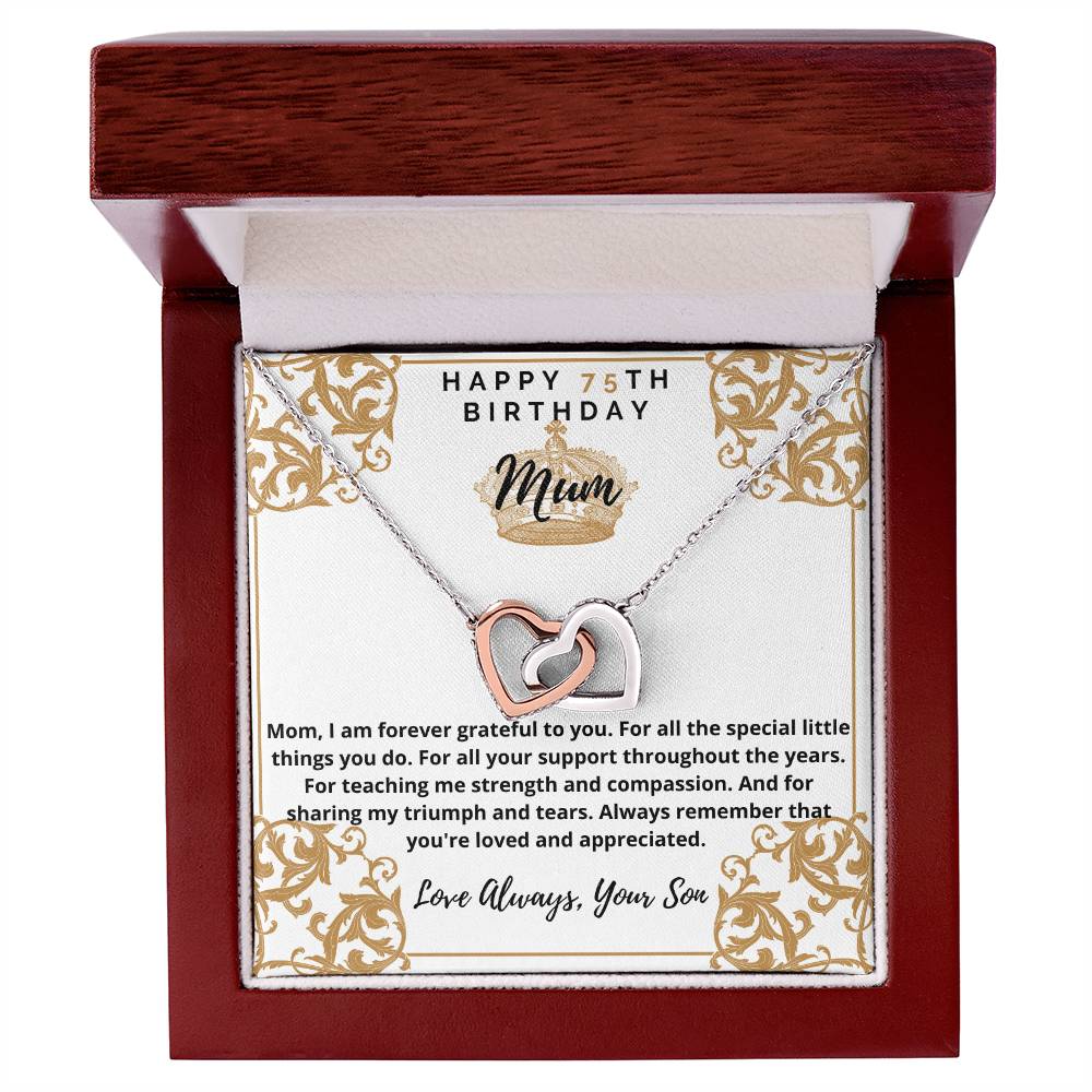75Th Birthday Mum From Son Interlocking Hearts Necklace