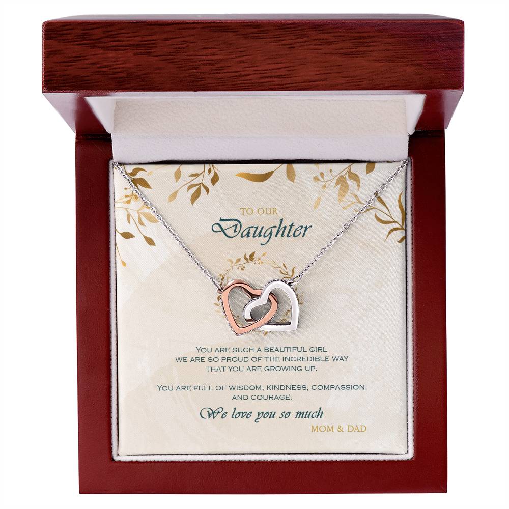 Interlocking Heart Necklace To Your Daughter – From Mom & Dad With Love – Jewelry Gift B1D5T2 Interlocking Hearts Necklace