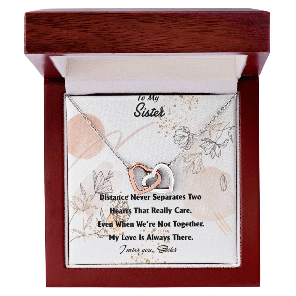 Distance Never Separates - Perfect Us Gift Interlocking Hearts Necklace