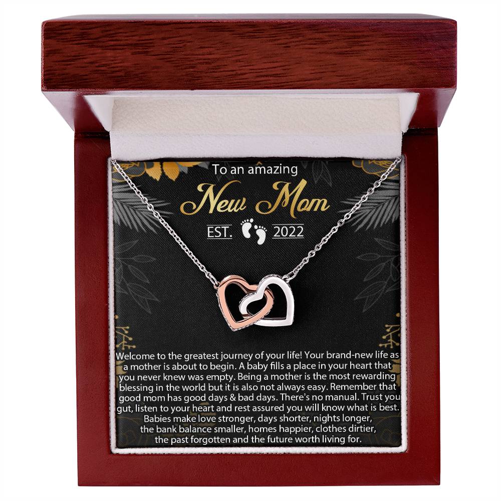 New Mom Necklace Mom Est 2022 Necklace First Time Mom Necklace Baby Shower Necklace Interlocking Hearts Necklace Gift For New Mom