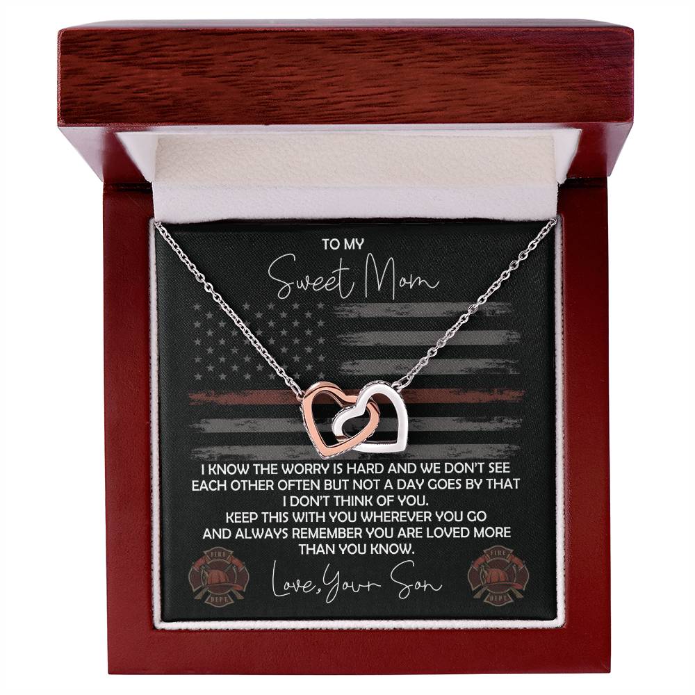 Firefighter Mom Necklace - Firefighter Mom Mother'S Day Gift From Son Interlocking Hearts Necklace