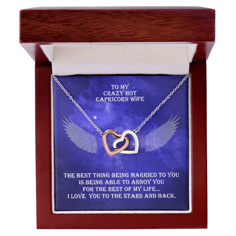 Hot Capricorn Wife Interlocked Hearts Necklace With Personal Message Card And Jewelry Box. Interlocking Hearts Necklace