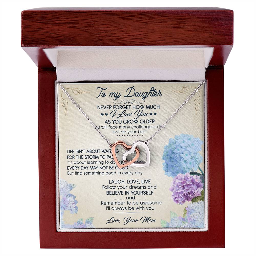 To My Daughter I Love You Interlocking Hearts Necklace Birthday Message Card