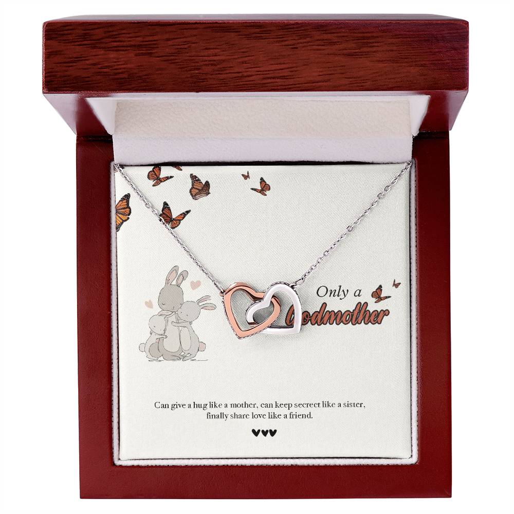 Godmother Goddaughter Gift Necklace Emotional Message Card Cute Rabbit Interlocking Hearts Necklace