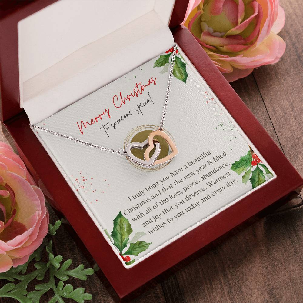 Merry Christmas Interlocking Hearts Necklace Cream Holly