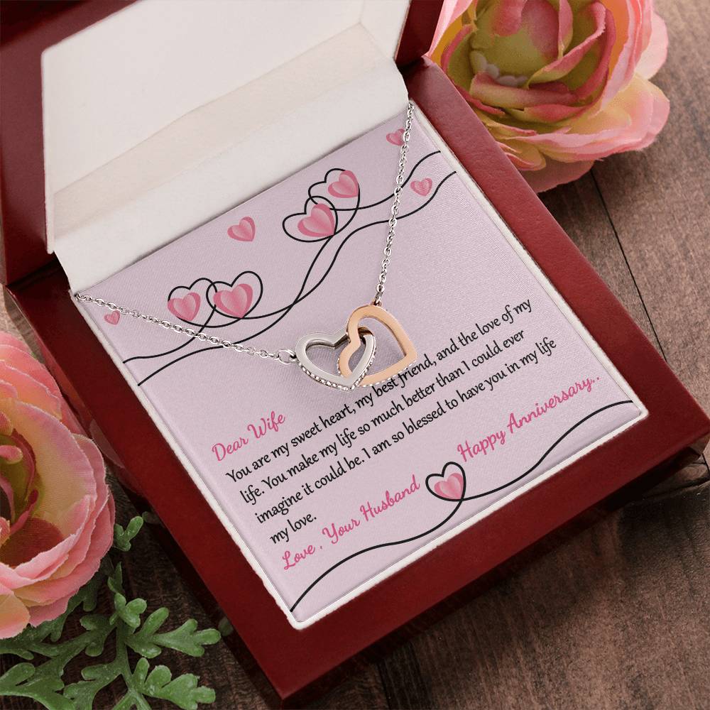 Anniversary Gift For Lovely Wife Interlocking Hearts Necklace