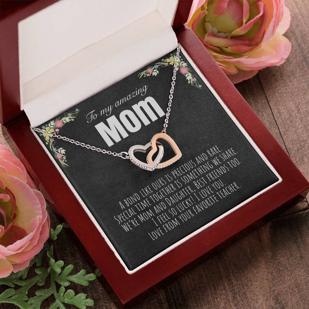 To My Mom - From Your Favorite Teacher Interlocking Hearts Necklace