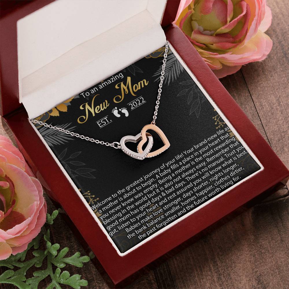 New Mom Necklace Mom Est 2022 Necklace First Time Mom Necklace Baby Shower Necklace Interlocking Hearts Necklace Gift For New Mom