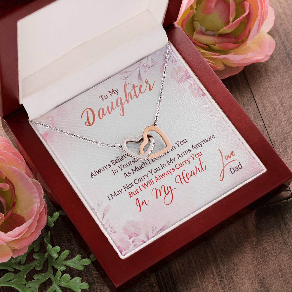 I May Not Carry You In My Arms Anymore But I Will Always Carry You In My Heart Necklace With Message Card Interlocking Hearts Necklace