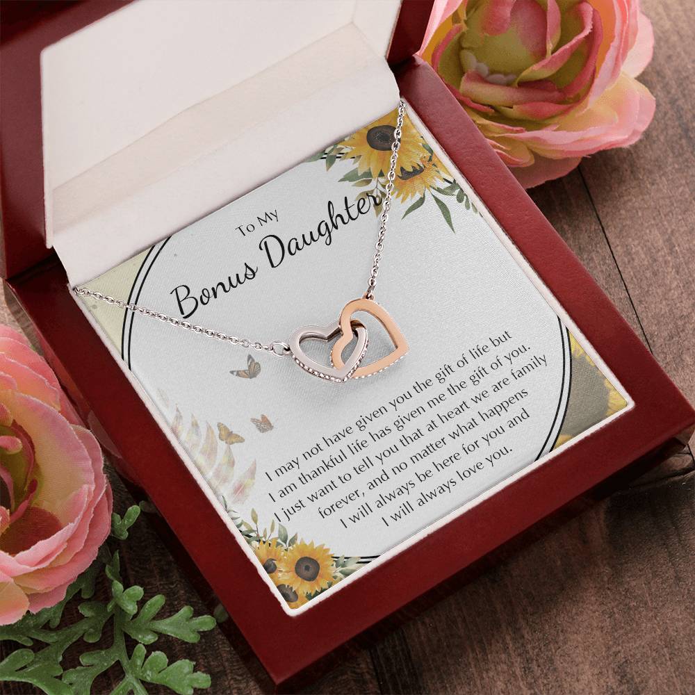 To My Bonus Daughter Necklace Stepdaughter Jewelry Stepdaughter Birthday Gift Interlocking Hearts Necklace