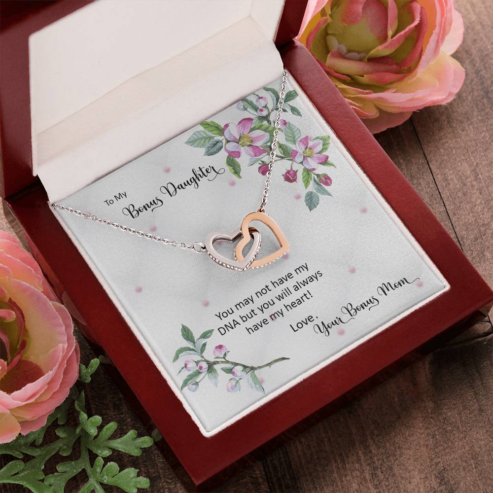 Bonus Daughter From Bonus Mom No Dna But You Have My Heart Interlocking Hearts Necklace