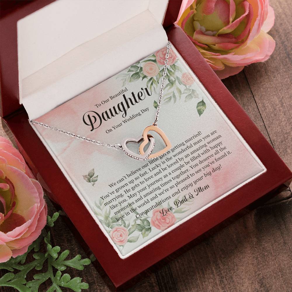 Wedding Day Gift - To My Beautiful Daughter Interlocking Hearts Necklace